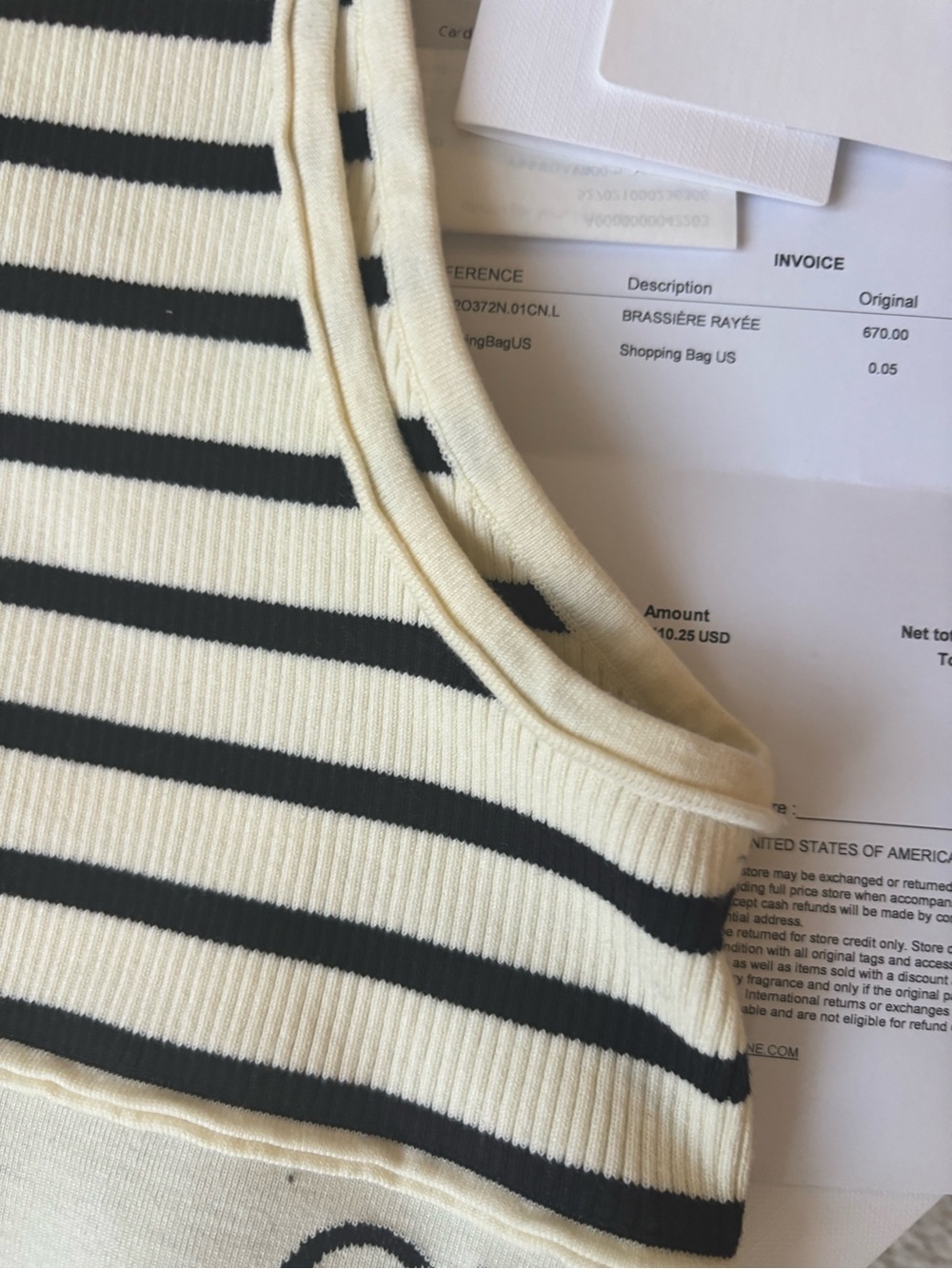 Celine Black and Cream Striped Ribbed Crop Tank - Picture 5 of 8